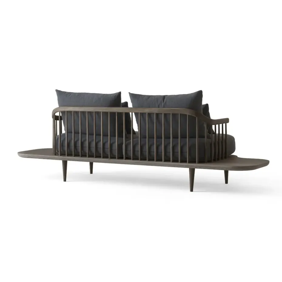 Sofá Fly SC3, Tela hot madison 093 gris oscuro, humobase de roble aceitado y mesa auxiliar