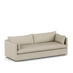 Sofá Linnevik, Bern beige 0341-roble blanco aceitado, 4 plazas, con faldón