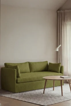 Sofá Linnevik, Luiza Green 3975-roble blanco aceitado, 2 plazas, con faldón