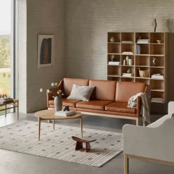 Sofá MK46 Mogens Koch de 3 plazas, Roble lacado-cuero coñac