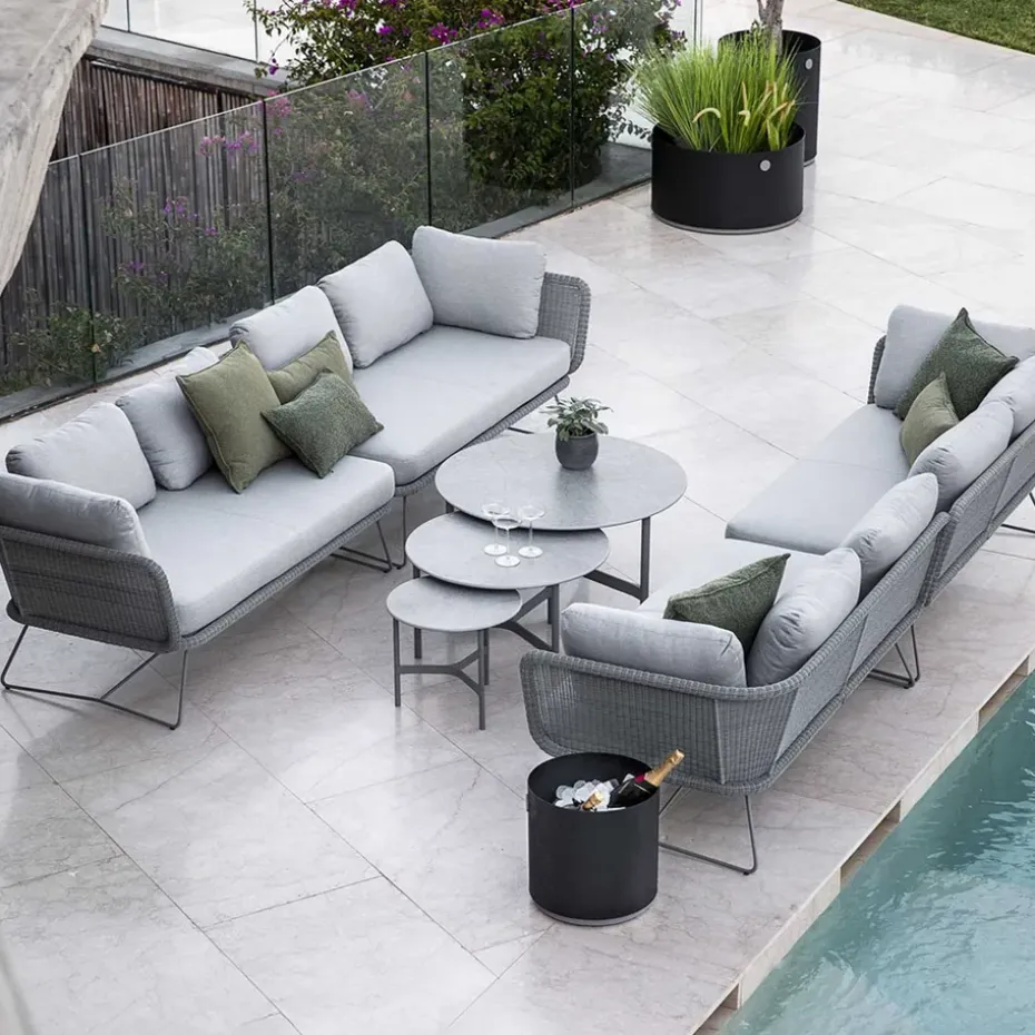 Sofá modular Horizon, Cane-Line Natté grey, derecho, soporte negro