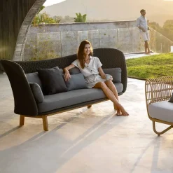 Sofá Peacock 2 plazas soft rope, Dark grey, teak