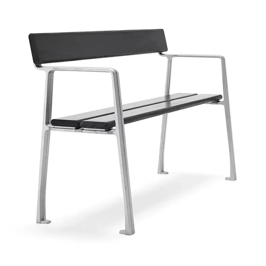 Sofá Piccolo, Caoba barniz negro, soporte de aluminio en bruto