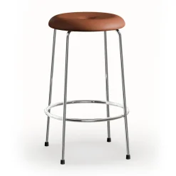 Taburete alto Taburett, Cuero cognac con base cromada, 63 cm