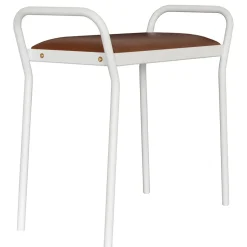 Taburete Anyone, Blanco con cuero coñac vintage