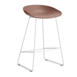 Taburete bajo About a Stool 38, 2.0, Ladrillo suave-estructura de acero blanco