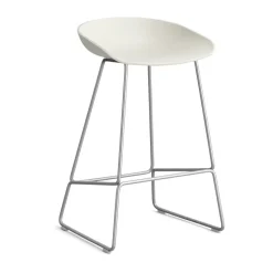 Taburete bajo About a Stool 38, 2.0, Crema melange-estructura de acero inoxidable