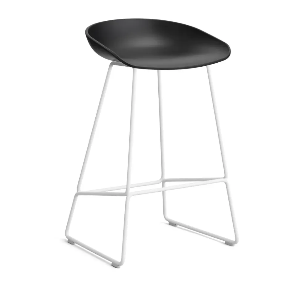Taburete bajo About a Stool 38, 2.0, Negro-blanco con estructura de acero
