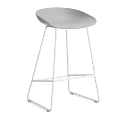 Taburete bajo About a Stool 38, 2.0, Gris hormigón-estructura de acero blanco