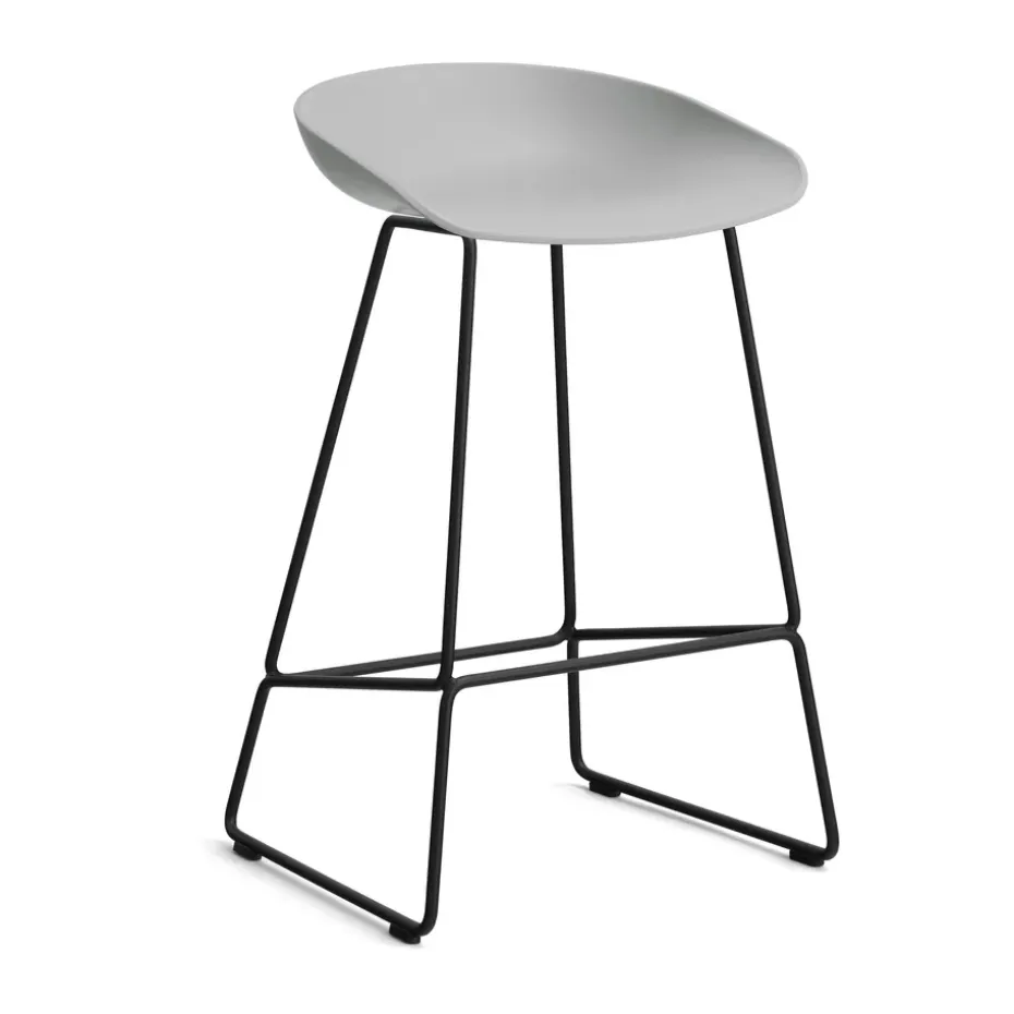 Taburete bajo About a Stool 38, 2.0, Gris hormigón-estructura de acero negro