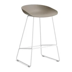 Taburete bajo About a Stool 38, 2.0, Caqui-structura de acero blanco