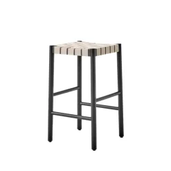 Taburete bar Betty TK7, Black, asiento de banda de lino trenzada natural