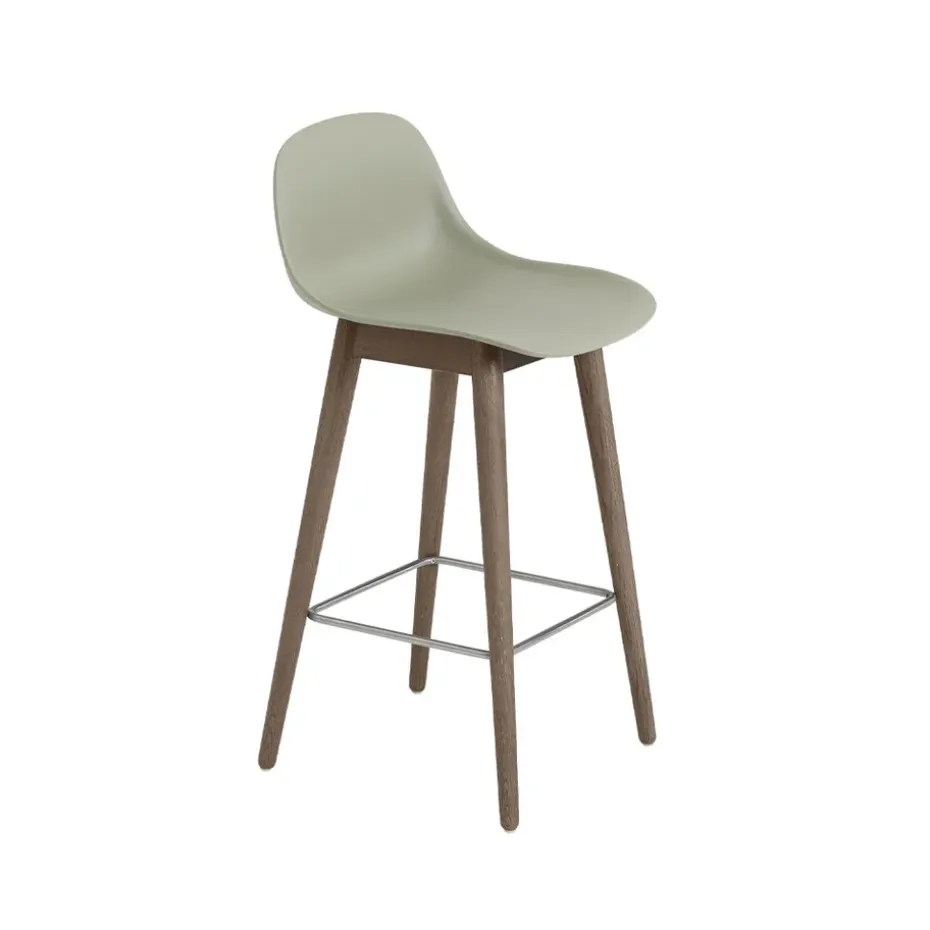 Taburete bar con respaldo Fiber 65 cm, Dusty green-patas barnizadas de marrón oscuro