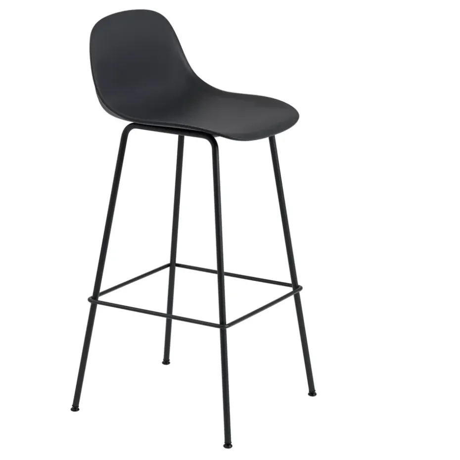 Taburete bar con respaldo Fiber Tube 75 cm, negro