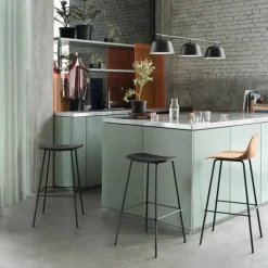 Taburete bar Fiber patas metálicas, Refine leather black-Black