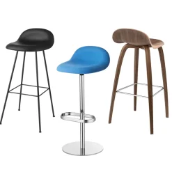 Taburete bar Gubi 3D alto, Black, patas de acero en negro