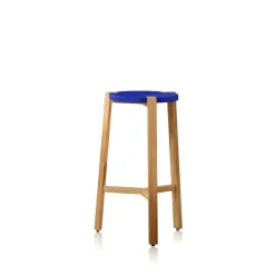 Taburete bar Happy bajo, Azul, patas de roble