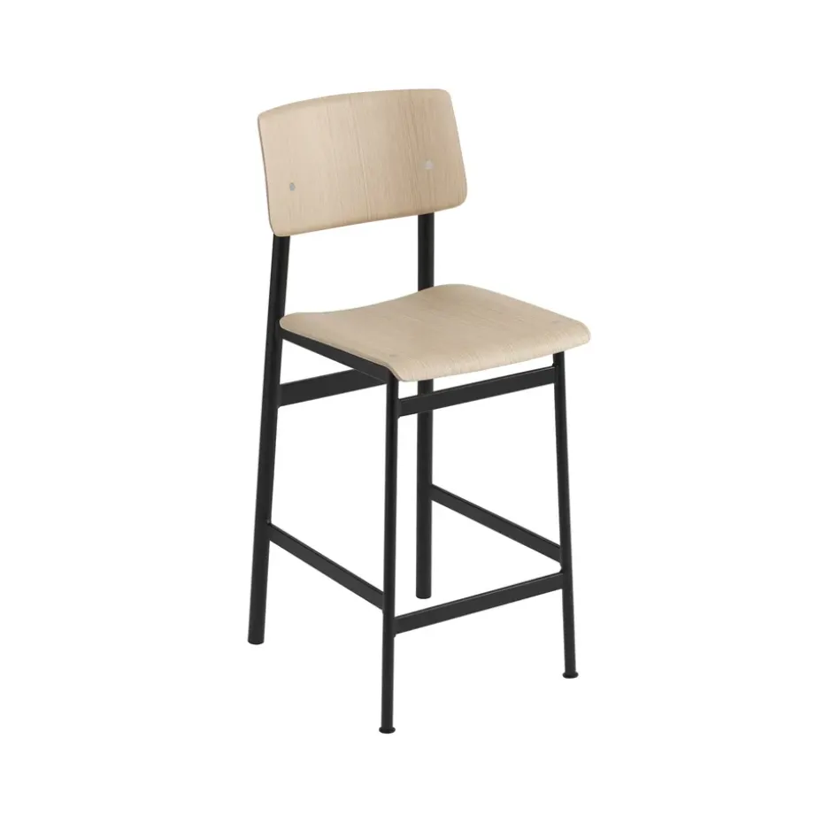 Taburete bar Loft, Oak, bajo, base de acero en color negro