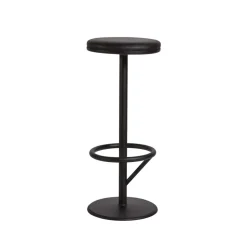 Taburete bar Orbit alto, Negro mate, cuero negro