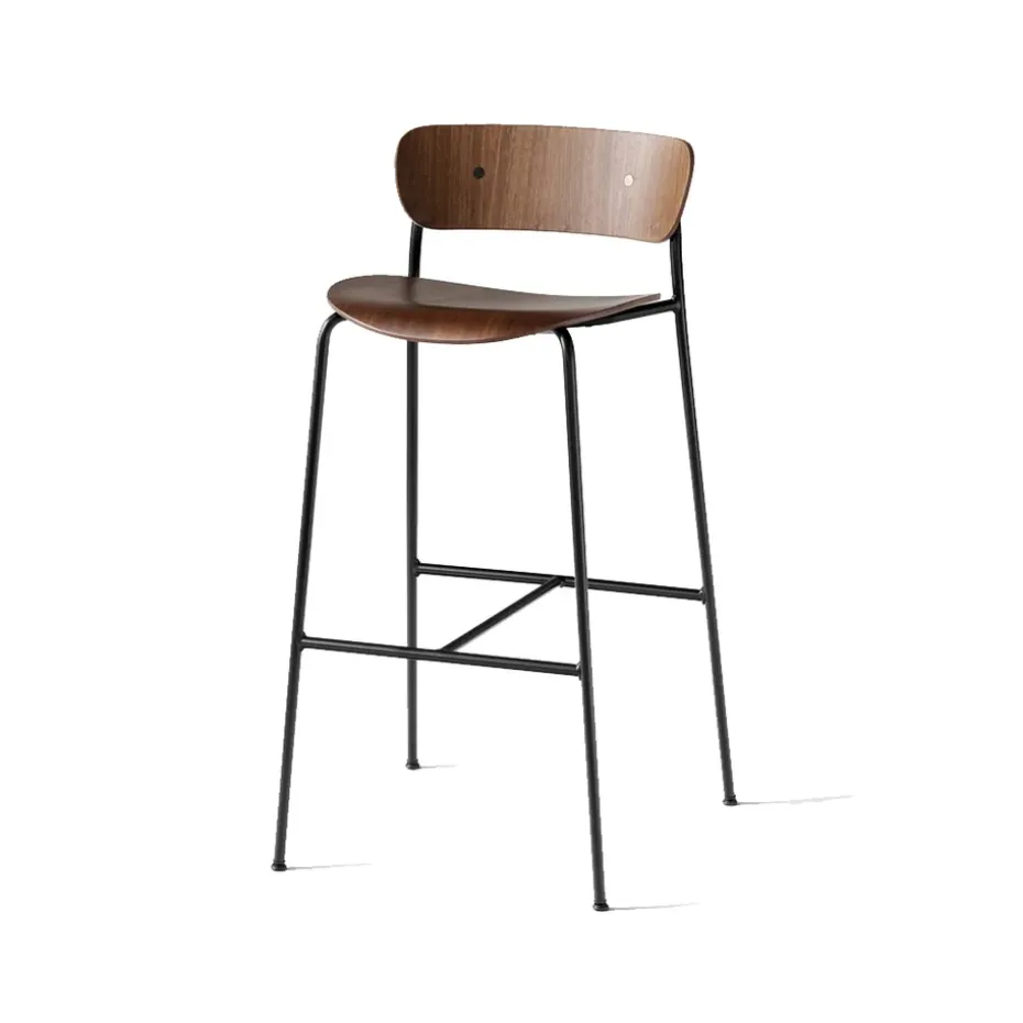 Taburete bar Pavilion AV9, Nogal lacado, base de acero