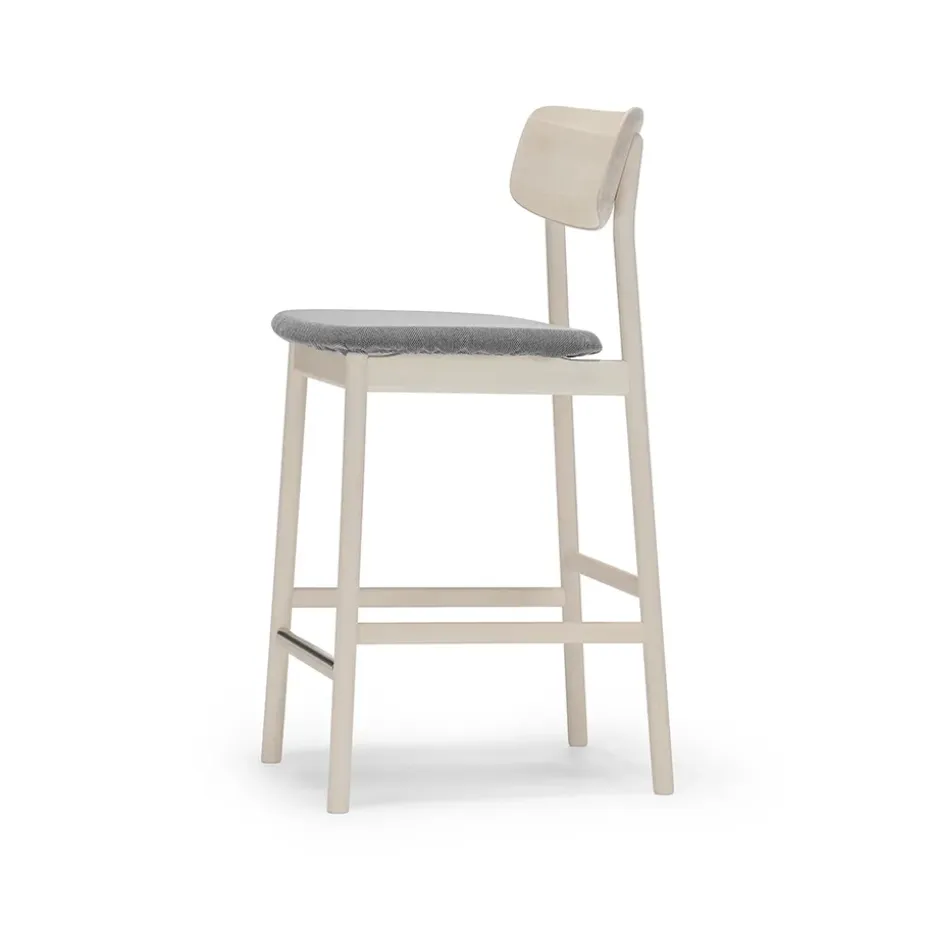 Taburete bar Prima Vista, Tela blues 9202 marrón/beige-estructura de abedul aceitado blanco