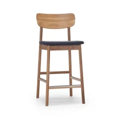 Taburete bar Prima Vista, Tela blues 9833 negro, estructura de roble aceitado natural