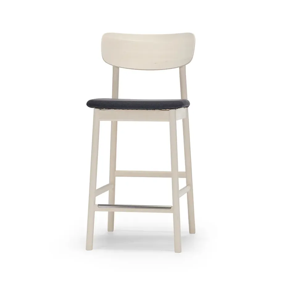 Taburete bar Prima Vista, Tela blues 9833 negro, estructura de abedul aceitado blanco