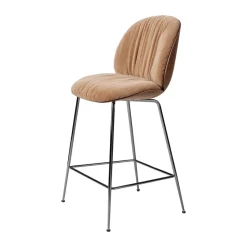 Taburete Beetle Soft 65 cm frontal tapizado, Belsuede Dedar 132 nogal lacado-cromo negro