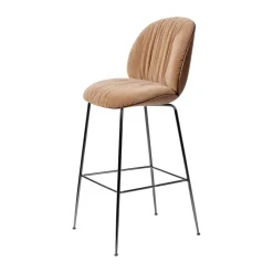 Taburete Beetle Soft 75 cm frontal tapizado, Belsuede Dedar 132, nogal lacado-cromo negro