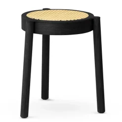 Taburete con asiento de ratán Pal, roble negro