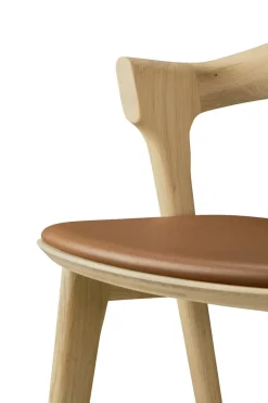 Taburete de bar Bok, Roble lacado-cuero Cognac, 65 cm