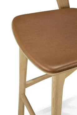 Taburete de bar Bok, Roble lacado-cuero Cognac, 65 cm