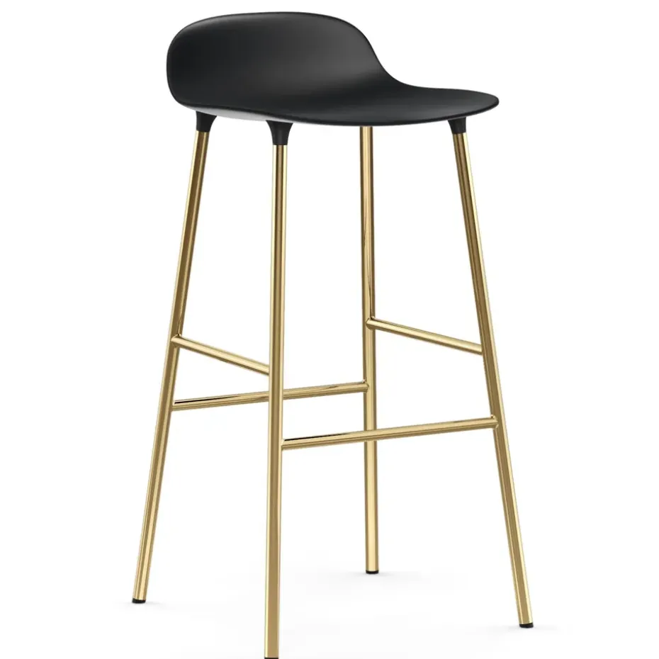 Taburete de bar con patas de bronce Form 75 cm, Negro