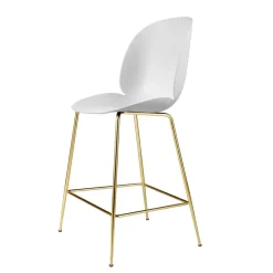 Taburete de bar de plástico Beetle con patas de bronce, Blanco