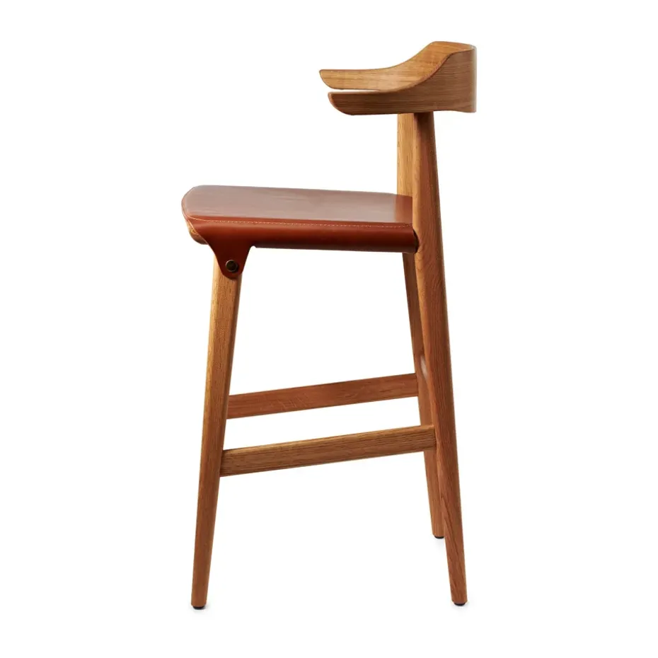 Taburete de bar Hedda, Roble-pure-cuero Tärnsjö cognac
