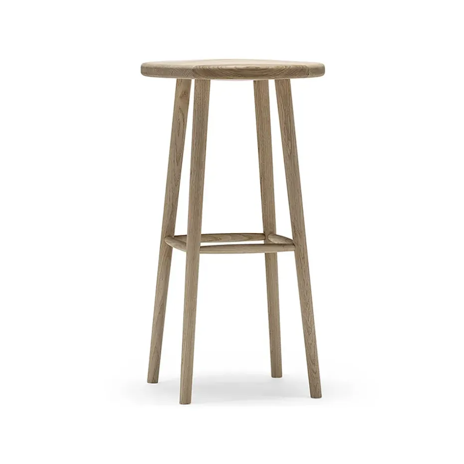 Taburete de bar Miss Button, Roble aceite blanco, alto