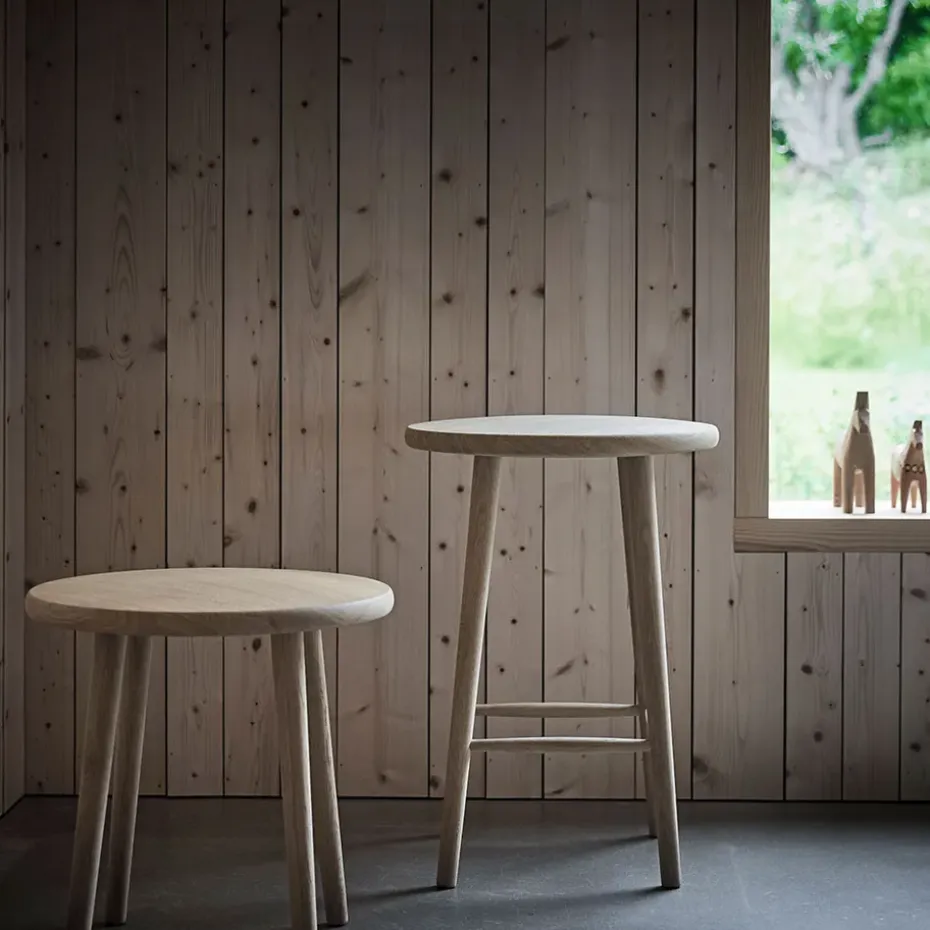 Taburete de bar Miss Button, Roble aceite blanco, alto