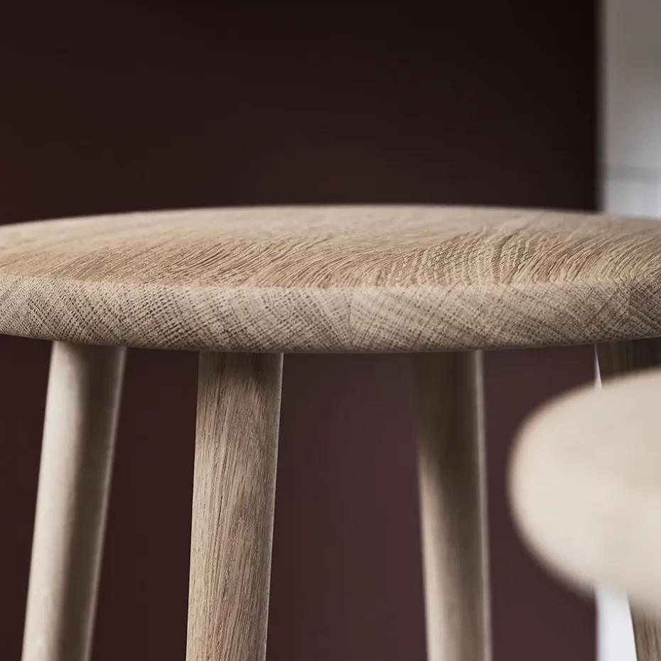 Taburete de bar Miss Button, Roble aceite blanco, alto