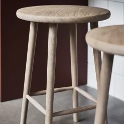 Taburete de bar Miss Button, Roble aceite blanco, alto