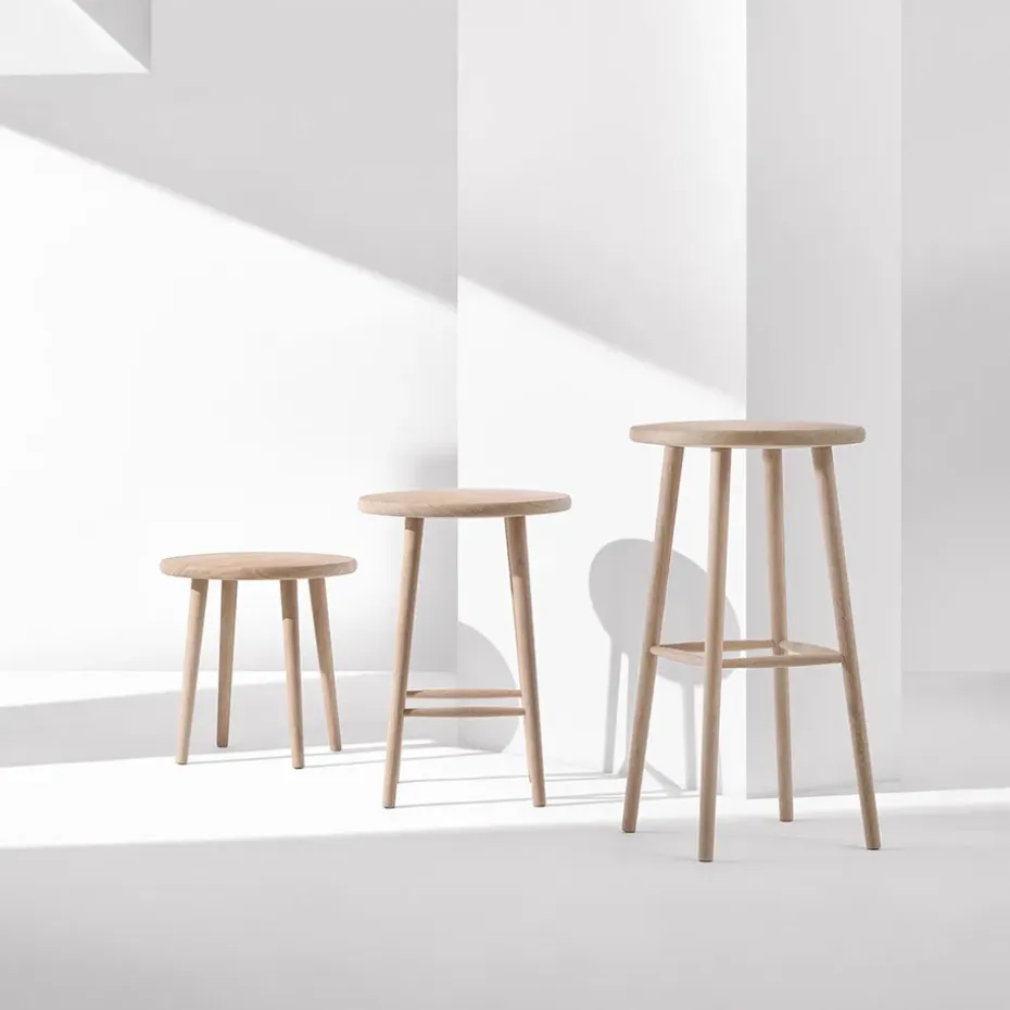 Taburete de bar Miss Button, Roble aceite blanco, alto