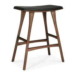Taburete de bar Osso , Teca-cuero negro, 65 cm