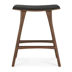 Taburete de bar Osso , Teca-cuero negro, 65 cm