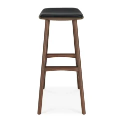 Taburete de bar Osso , Teca-cuero negro, 65 cm