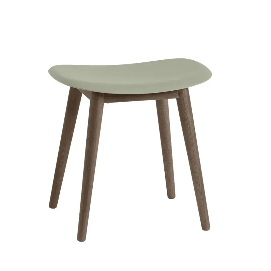 Taburete Fiber, Dusty green, patas de madera barnizadas en marrón oscuro