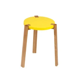 Taburete Happy, Amarillo, patas de roble