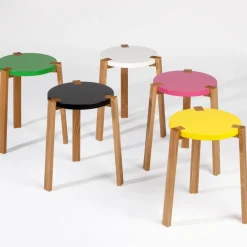 Taburete Happy, Turquesa, patas de roble