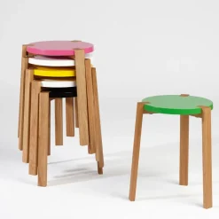 Taburete Happy, Turquesa, patas de roble