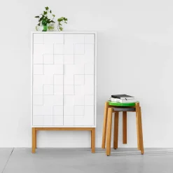 Taburete Happy, Verde, patas de roble