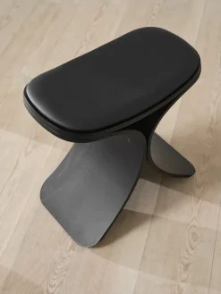 Taburete Luno 48×28×72 cm, Roble negro-cuero negro