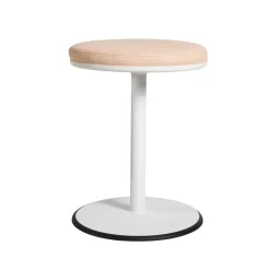 Taburete Orbit, Blanco, cuero marrón claro